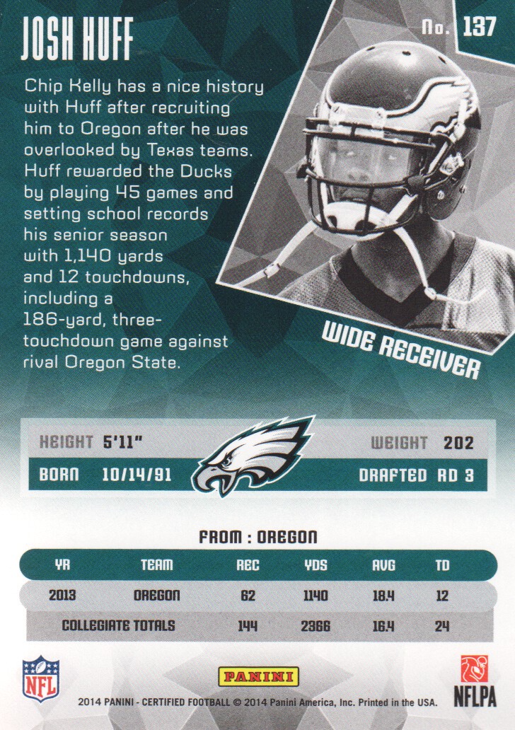 2014 Certified Red #137 Josh Huff back image