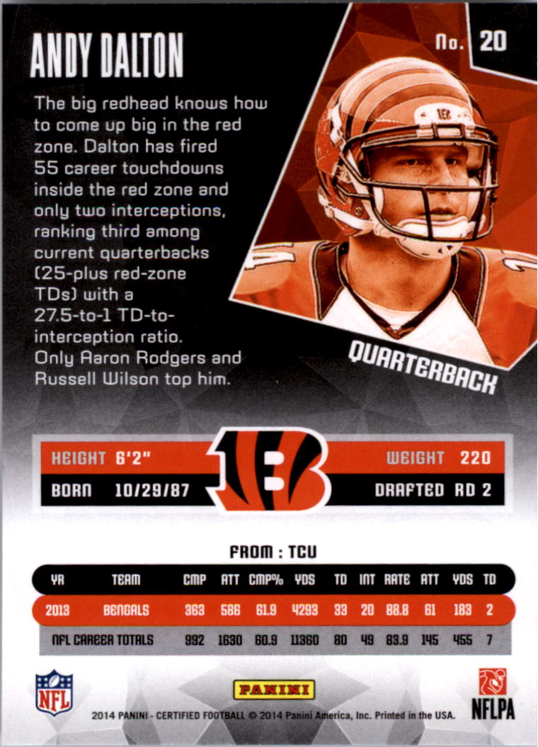 2014 Certified Camo Red #20 Andy Dalton back image