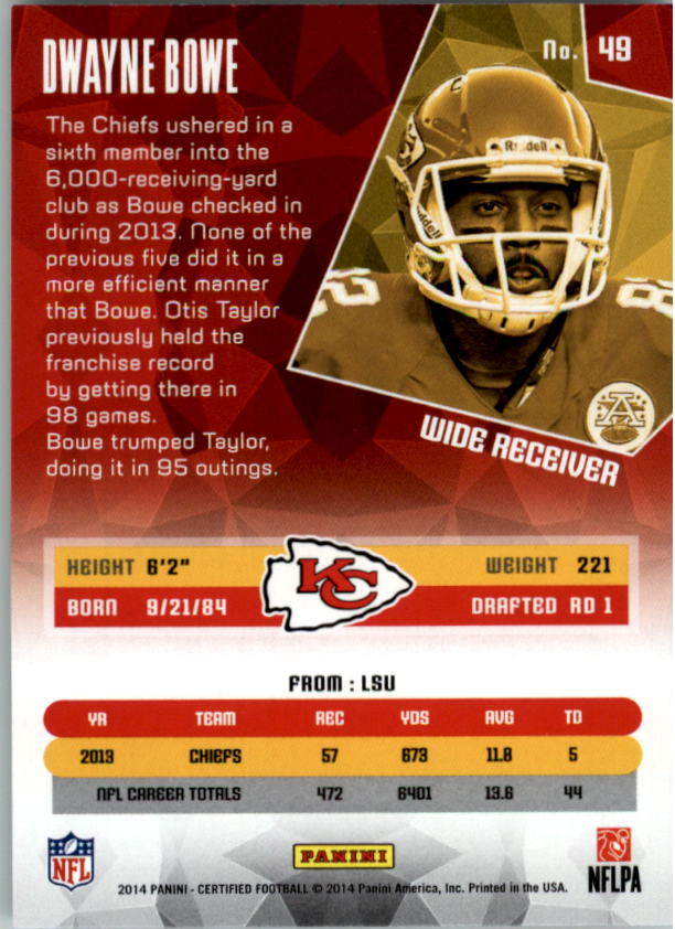 2014 Certified Camo Red #49 Dwayne Bowe back image