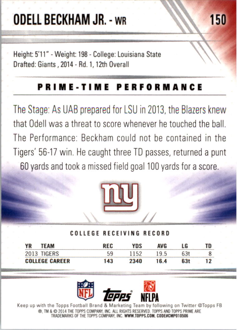 B2373- 2014 Topps Prime FB Card #s 1-150 +Inserts -You Pick- 15+ FREE US SHIP - Picture 305 of 373