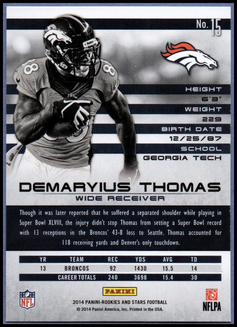 2014 Rookies and Stars Longevity #15 Demaryius Thomas back image