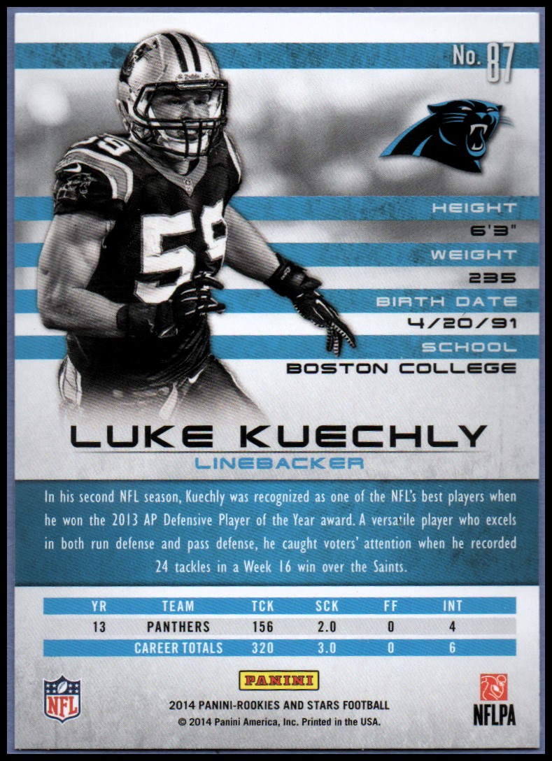 2014 Rookies and Stars Longevity #87 Luke Kuechly back image