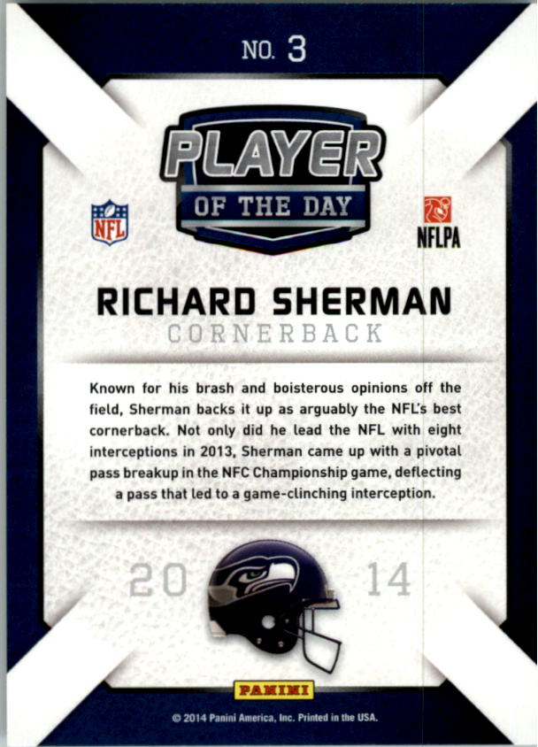 2014 Panini Player of the Day #3 Richard Sherman back image
