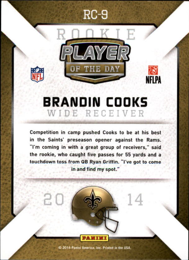 2014 Panini Player of the Day #RC9 Brandin Cooks back image