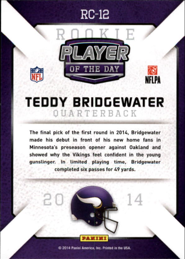 2014 Panini Player of the Day #RC12 Teddy Bridgewater back image