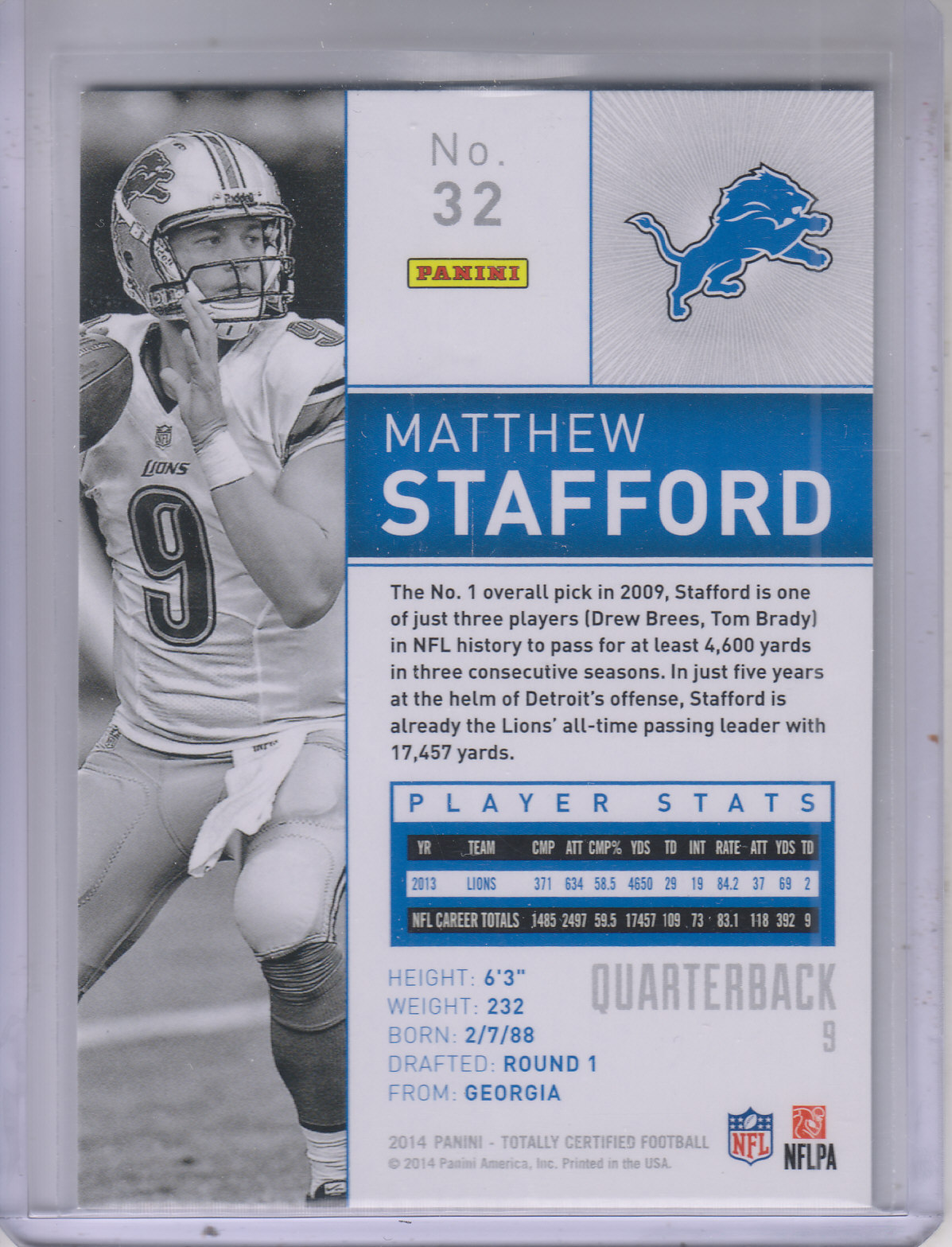 2014 Totally Certified #32 Matthew Stafford back image