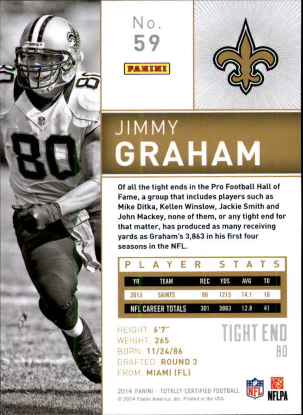 2014 Totally Certified #59 Jimmy Graham back image