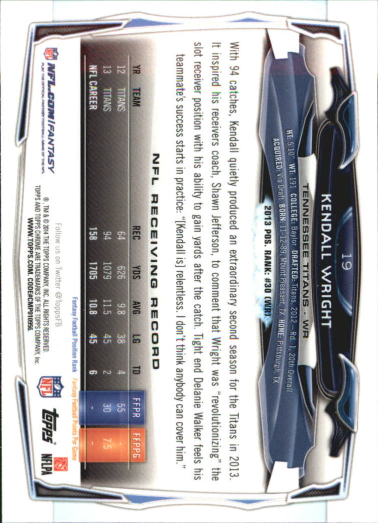 2014 Topps Chrome Orange Refractors #19 Kendall Wright back image