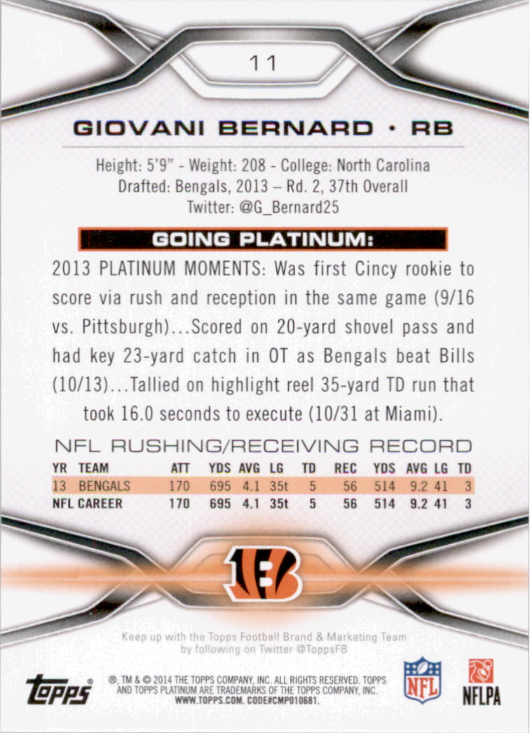 2014 Topps Platinum #11 Giovani Bernard back image