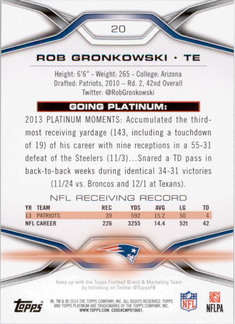 2014 Topps Platinum #20 Rob Gronkowski back image