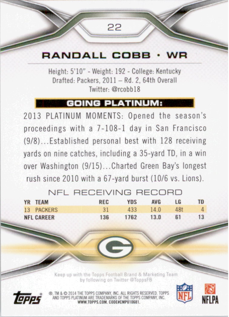 2014 Topps Platinum #22 Randall Cobb back image