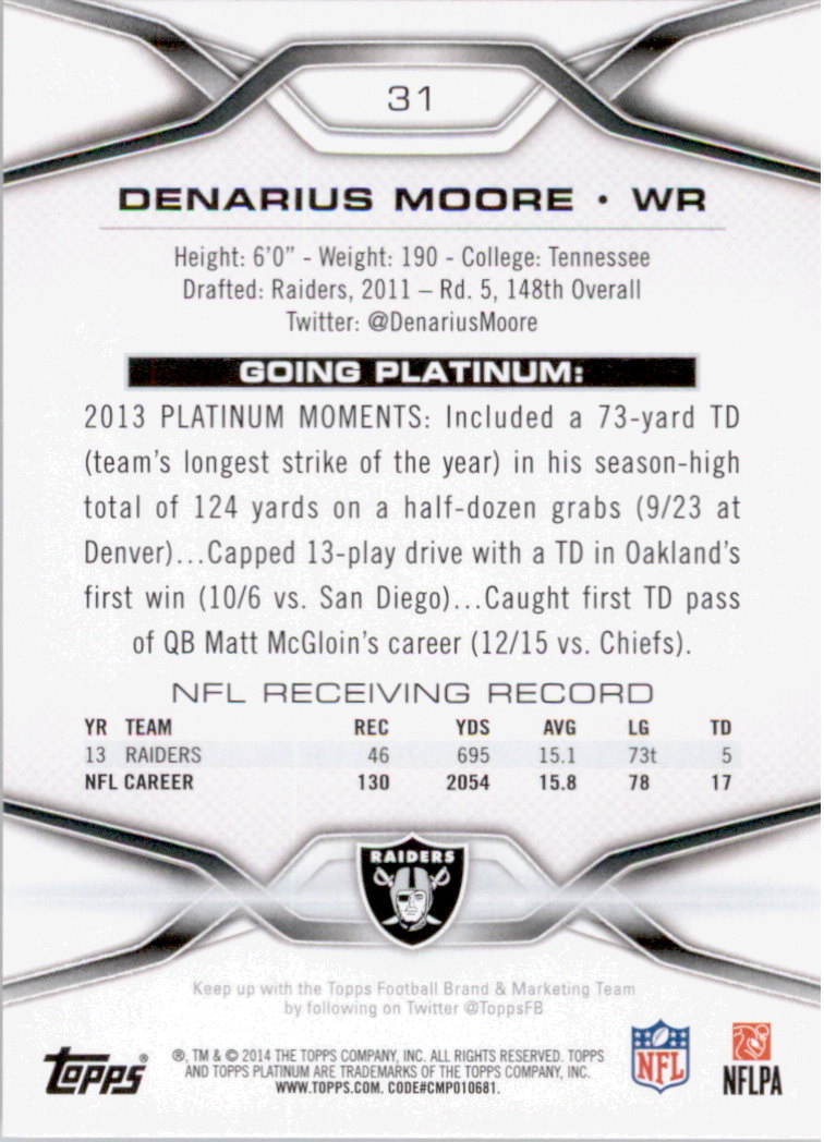 2014 Topps Platinum #31 Denarius Moore back image