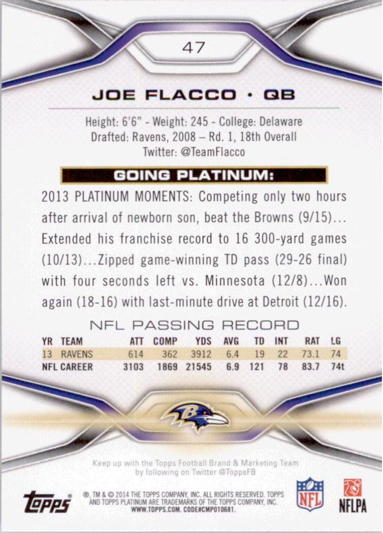 2014 Topps Platinum #47 Joe Flacco back image