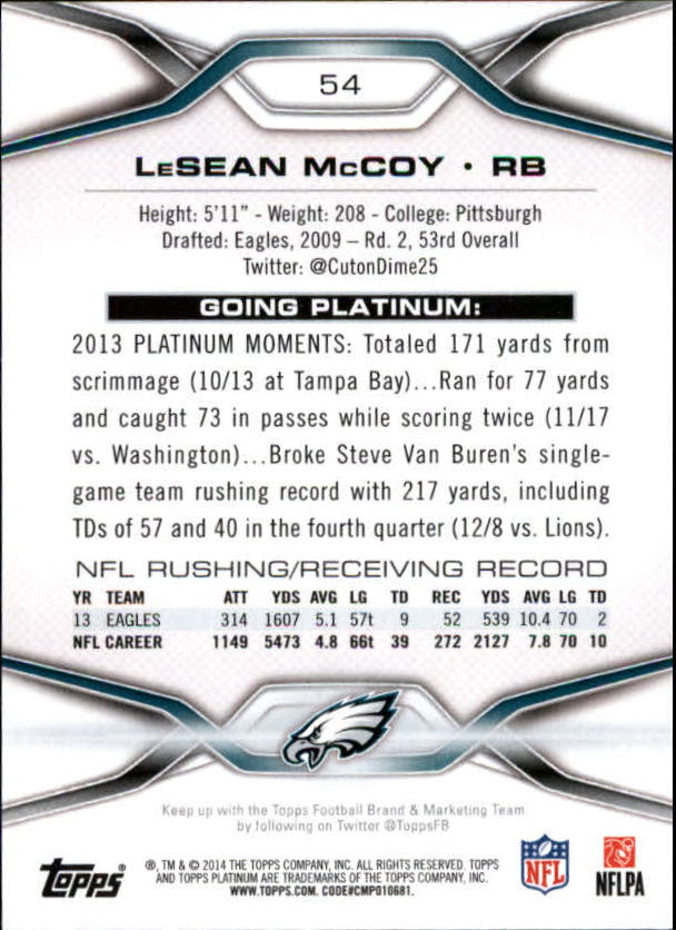 2014 Topps Platinum #54 LeSean McCoy back image