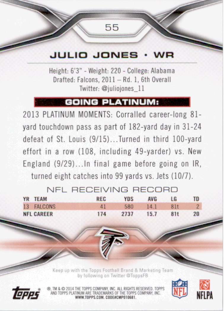 2014 Topps Platinum #55 Julio Jones back image
