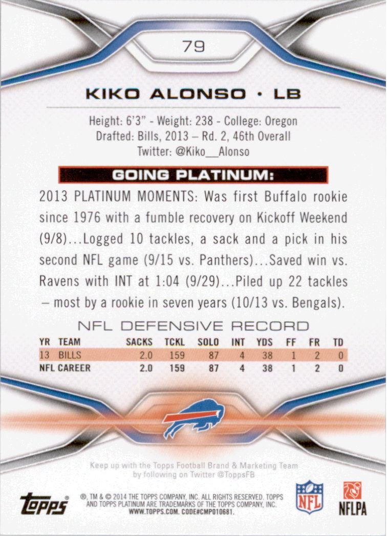 2014 Topps Platinum #79 Kiko Alonso back image