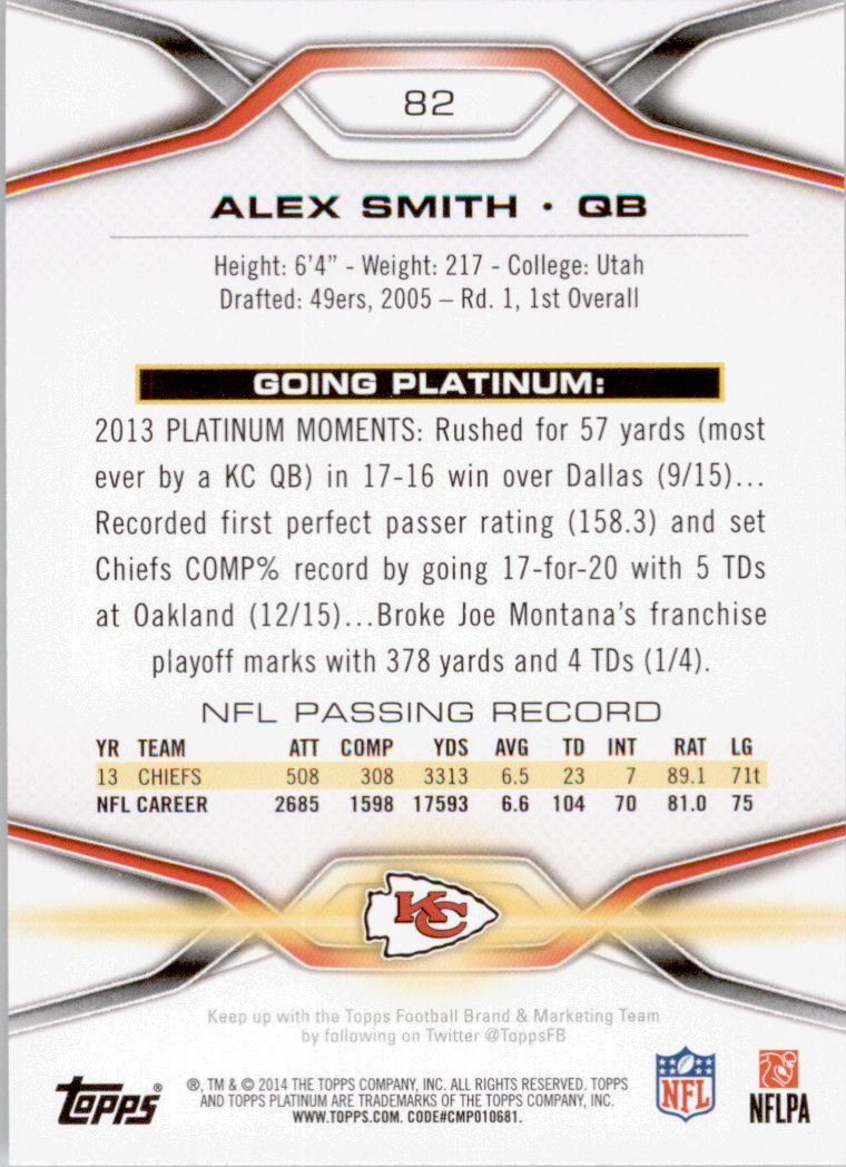 2014 Topps Platinum #82 Alex Smith back image