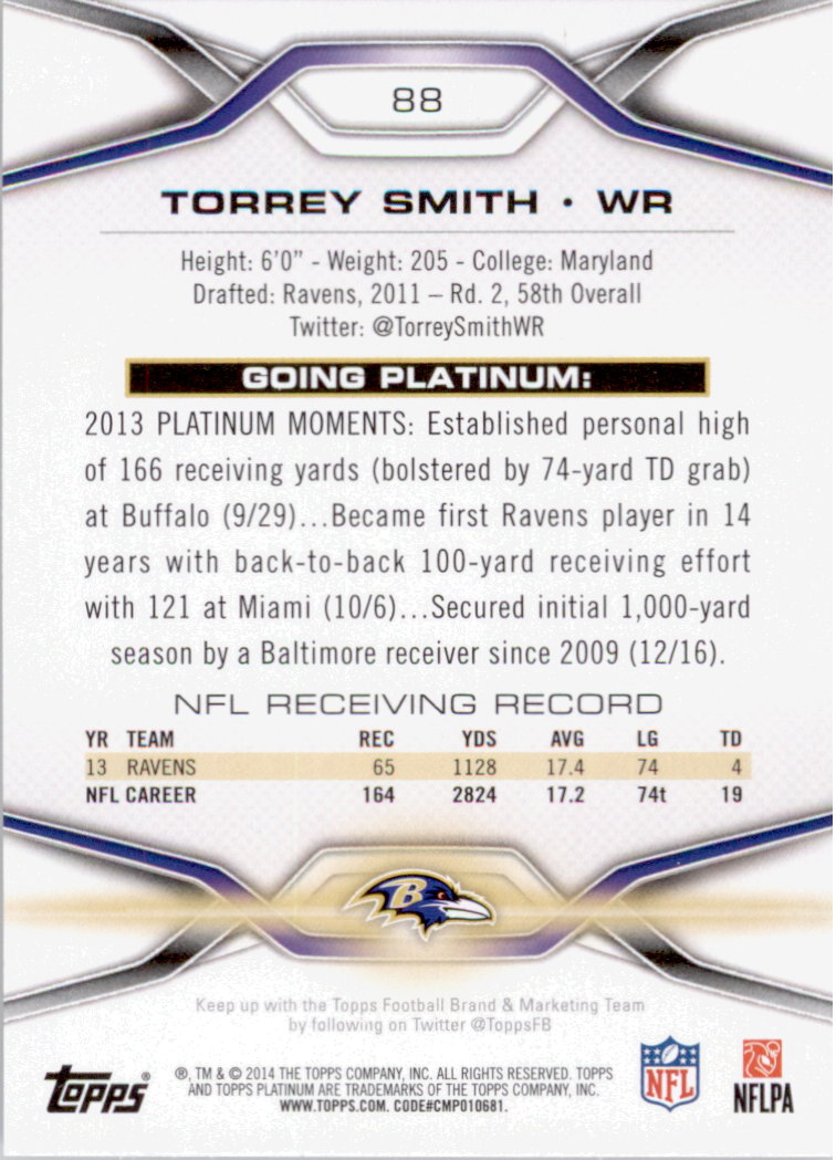 2014 Topps Platinum #88 Torrey Smith back image