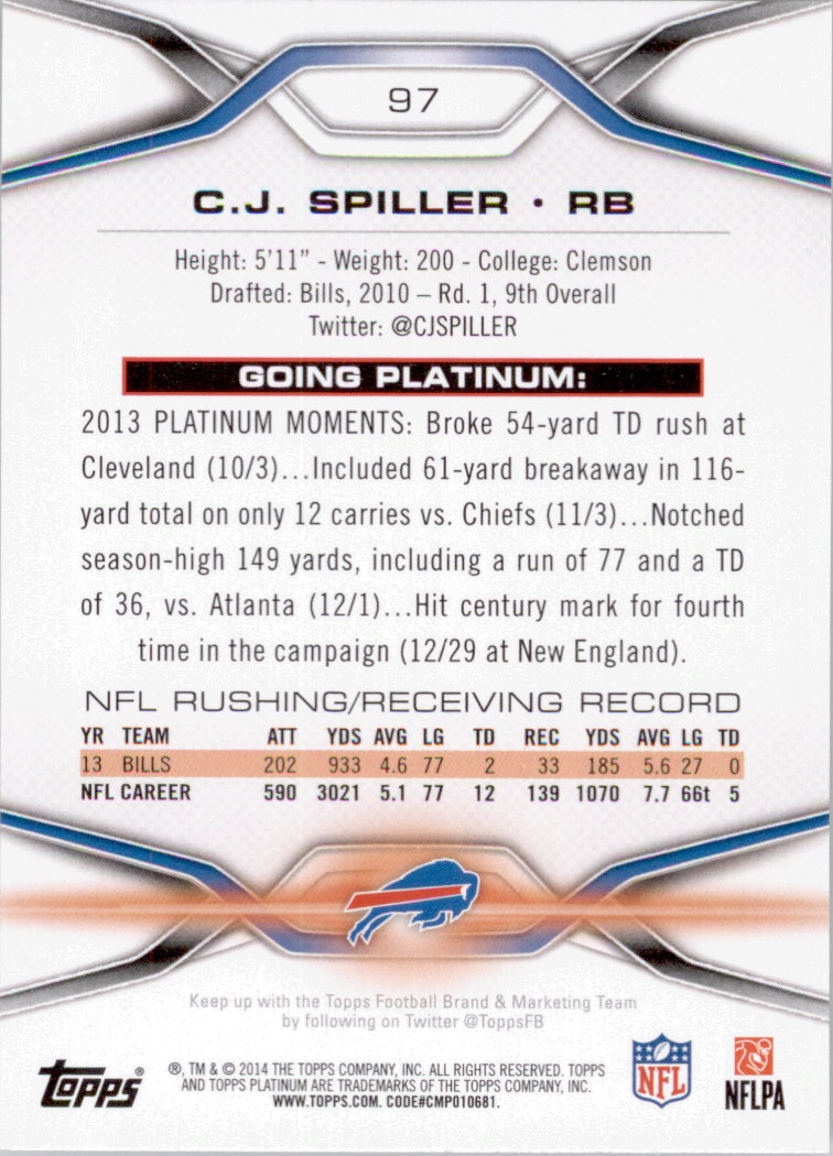 2014 Topps Platinum #97 C.J. Spiller back image