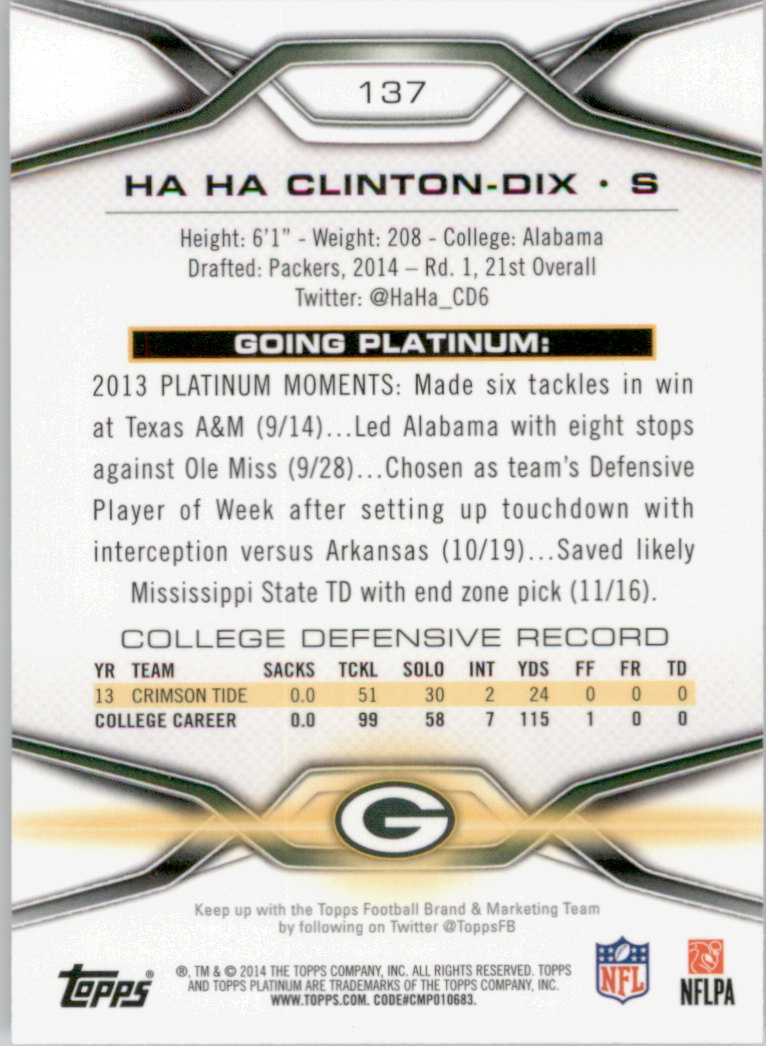 2014 Topps Platinum #137 Ha Ha Clinton-Dix RC back image