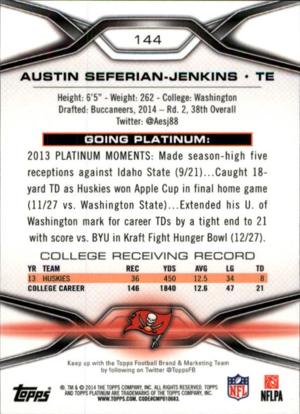 2014 Topps Platinum #144 Austin Seferian-Jenkins RC back image