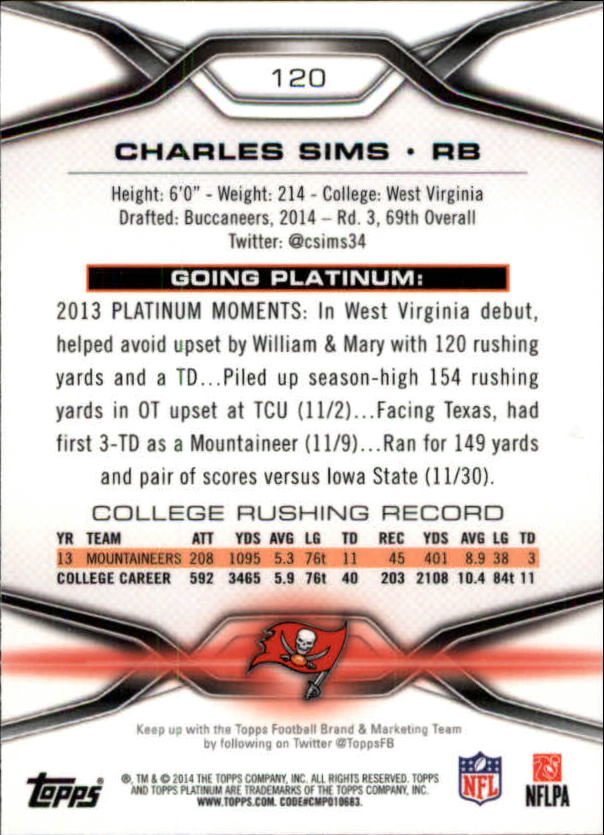 2014 Topps Platinum Xfractors #120 Charles Sims back image