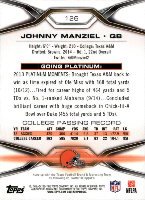 2014 Topps Platinum Xfractors #126 Johnny Manziel back image