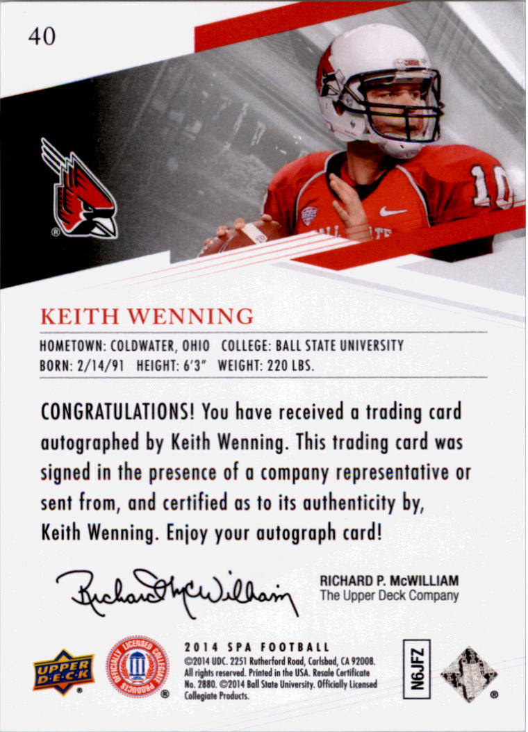 2014 SP Authentic Autographs #40 Keith Wenning E back image