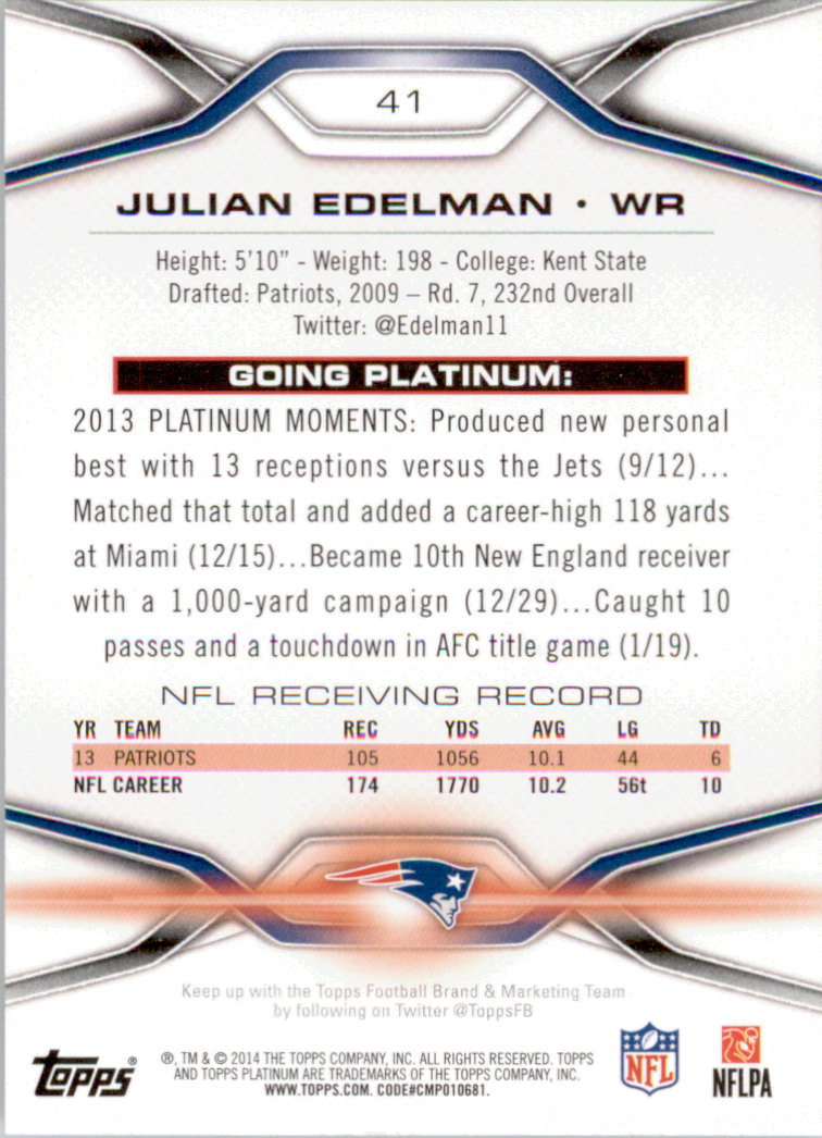2014 Topps Platinum Football Blue Wave Refractor Parallel Singles - You Choose - Picture 60 of 159