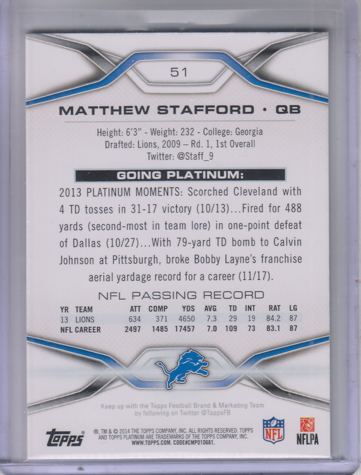 2014 Topps Platinum Football Blue Wave Refractor Parallel Singles - You Choose - Picture 75 of 159