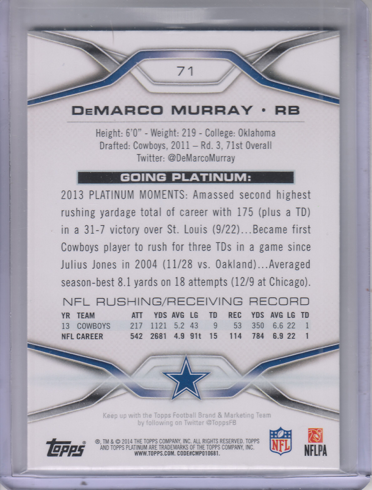 2014 Topps Platinum Football Blue Wave Refractor Parallel Singles - You Choose - Picture 112 of 159