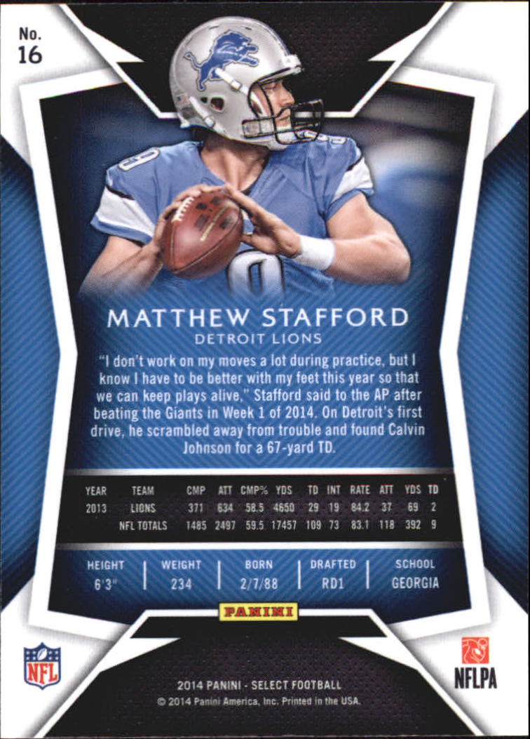 2014 Select #16 Matthew Stafford back image
