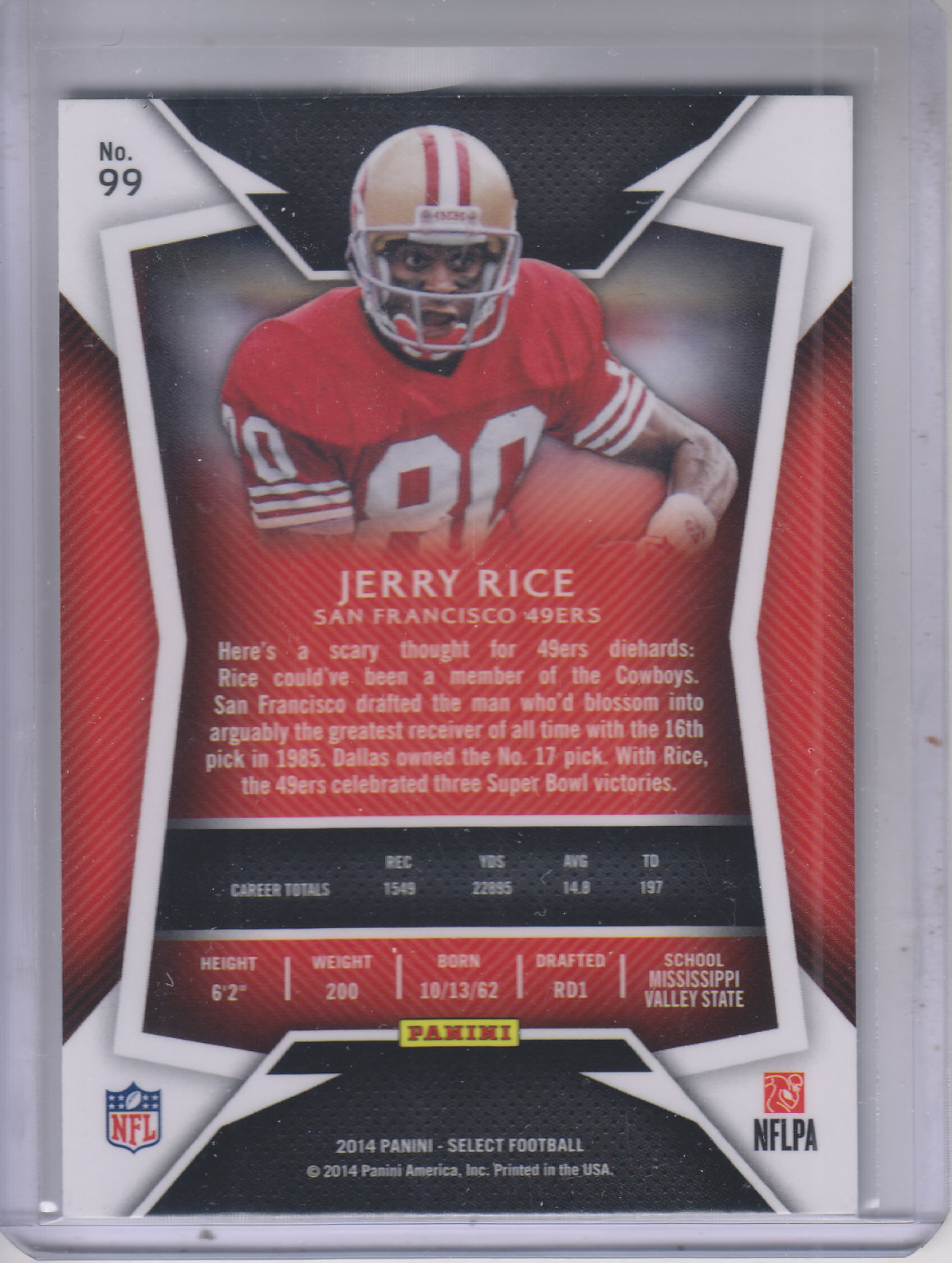 2014 Select #99 Jerry Rice back image