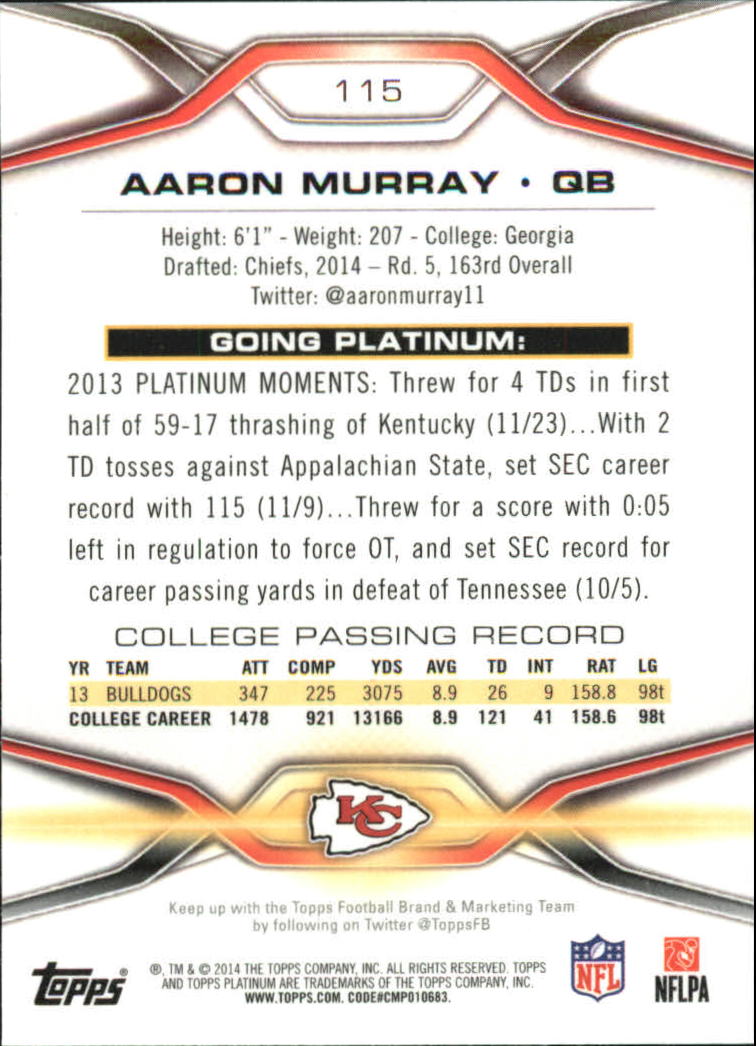 2014 Topps Platinum Orange Refractors #115 Aaron Murray