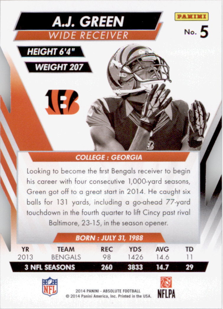 2014 Absolute Retail #5 A.J. Green back image