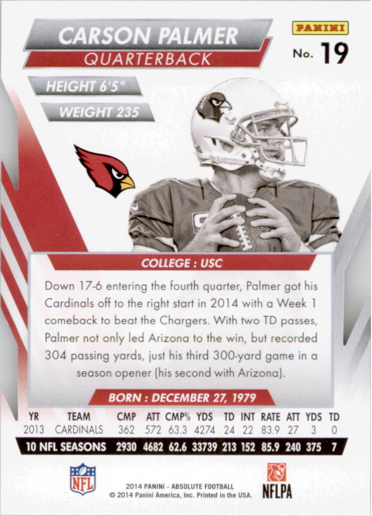 2014 Absolute Retail #19 Carson Palmer back image