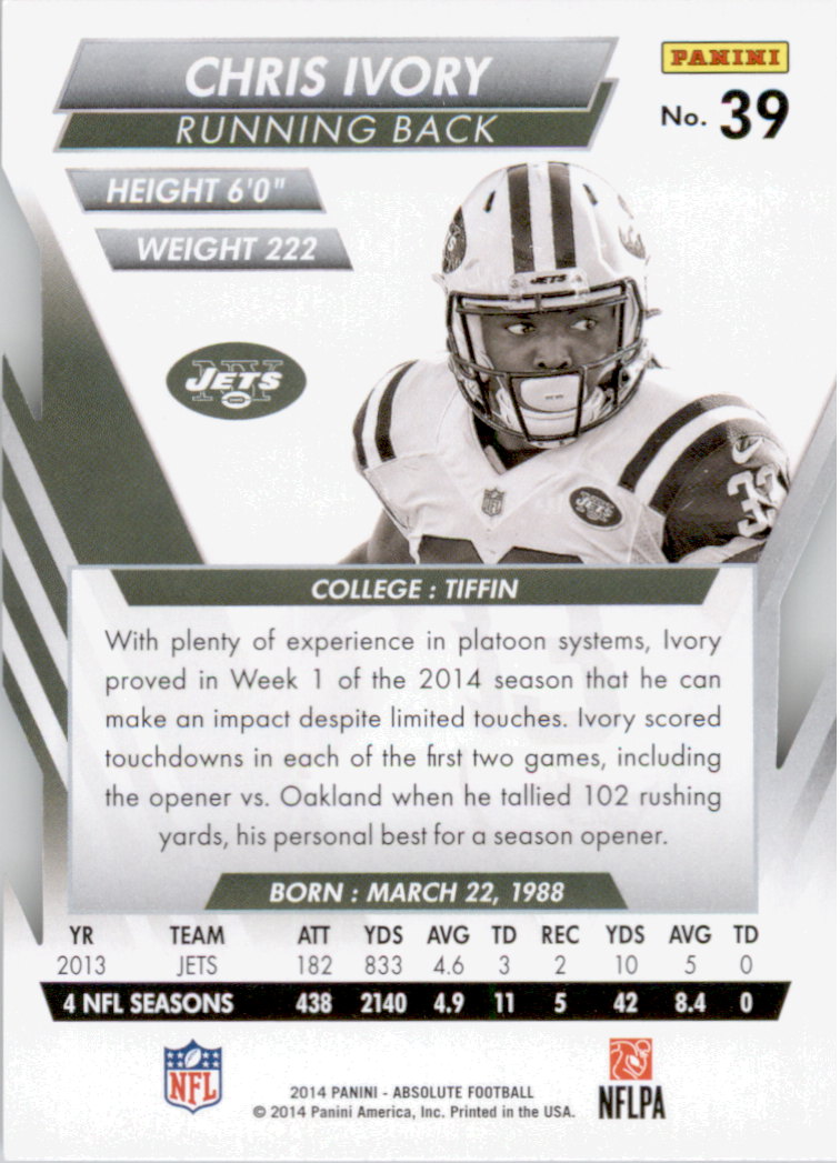 2014 Absolute Retail #39 Chris Ivory back image