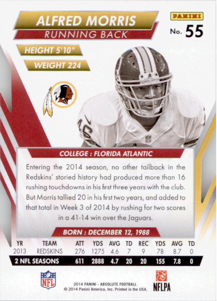 2014 Absolute Retail #55 Alfred Morris back image