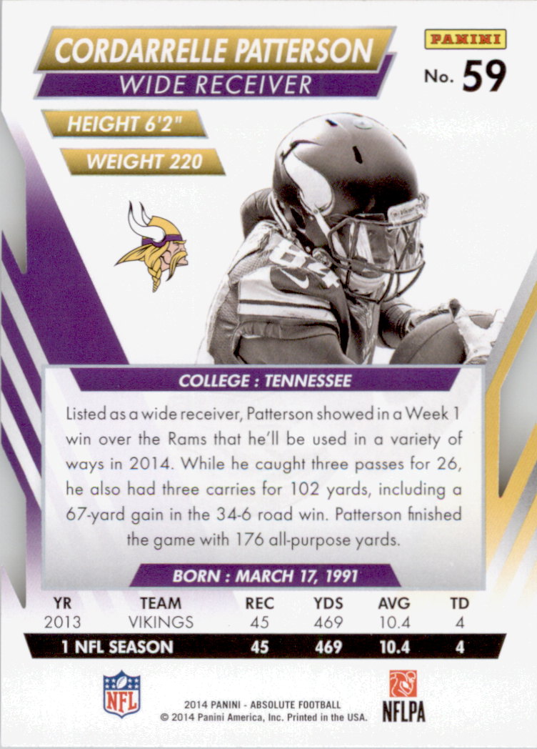 2014 Absolute Retail #59 Cordarrelle Patterson back image