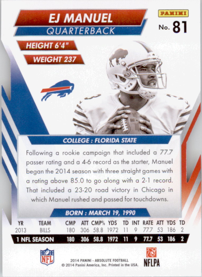 B1157- 2014 Absolute Retail Football Card #s 1-150 -You Pick- 15+ FREE US SHIP - Picture 123 of 151