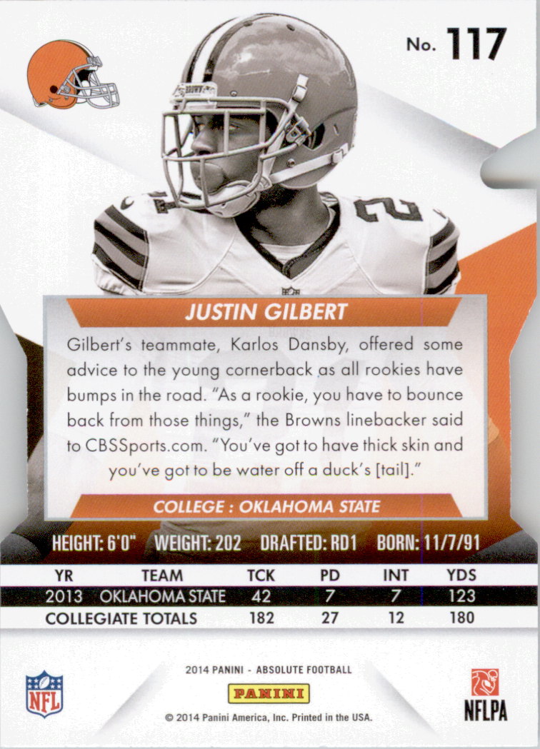 2014 Absolute Retail #117 Justin Gilbert RC back image