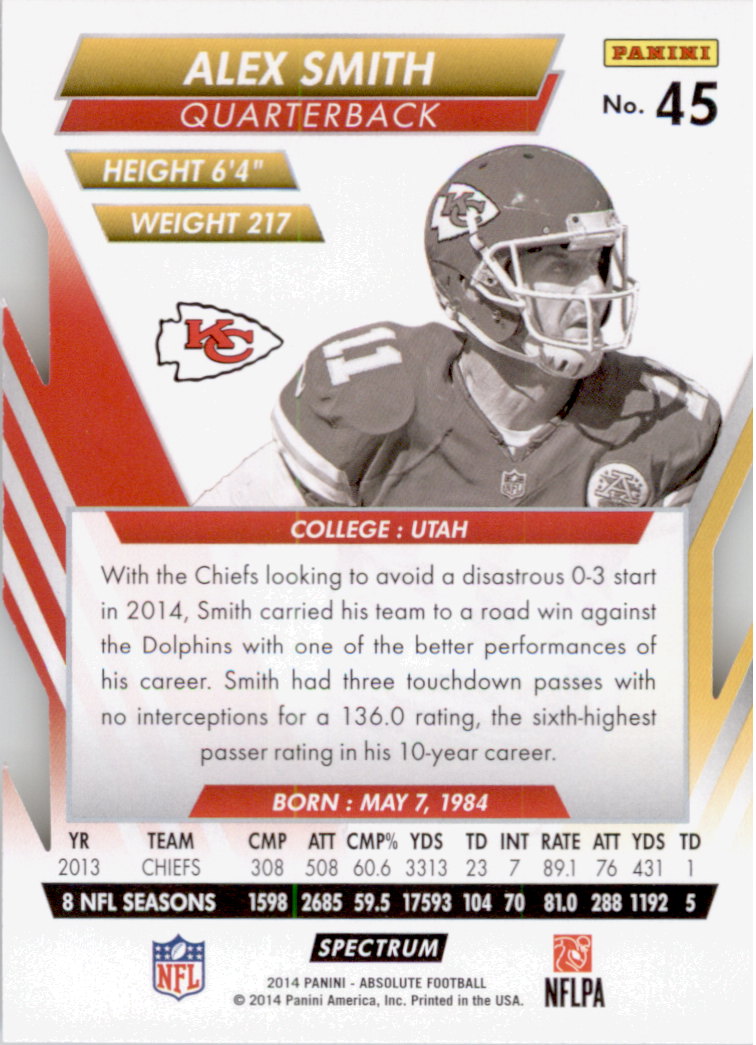 2014 Absolute Retail Red #45 Alex Smith back image