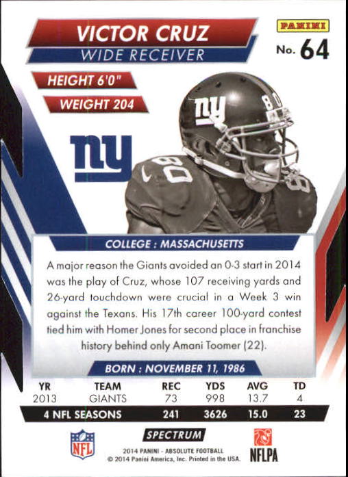 2014 Absolute Retail Red #64 Victor Cruz back image