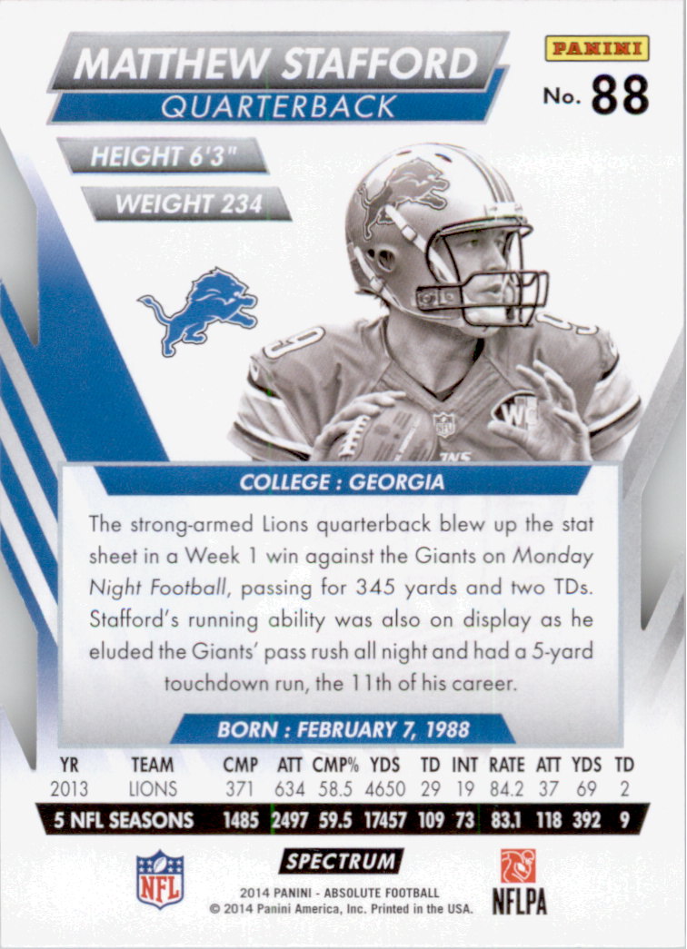 2014 Absolute Retail Red #88 Matthew Stafford back image