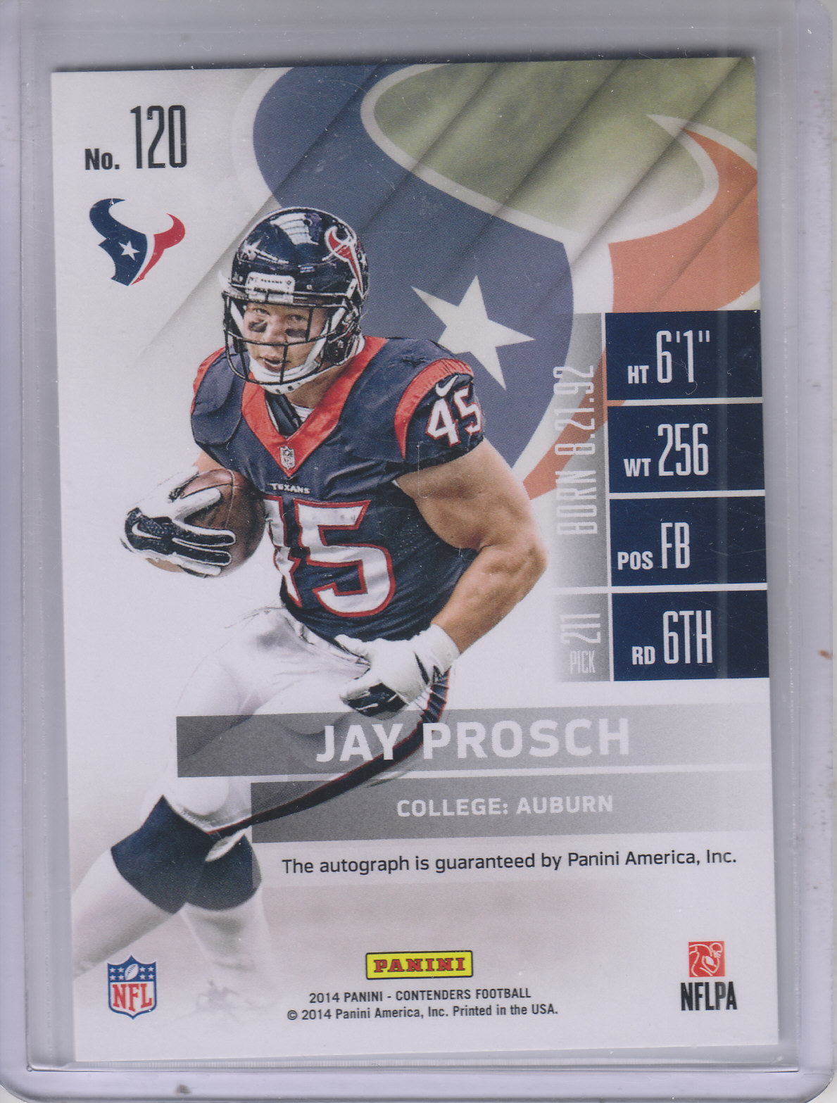 2014 Panini Contenders #120A Jay Prosch AU* RC back image