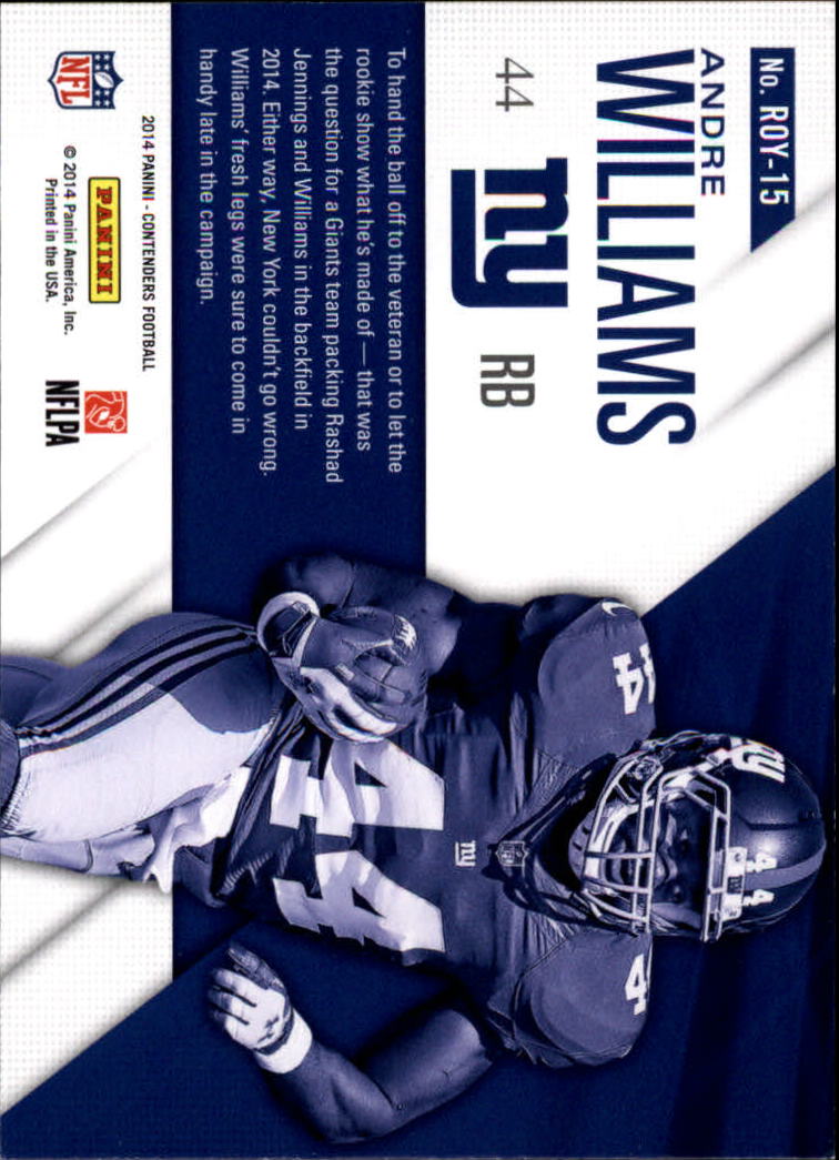 2014 Panini Contenders ROY Contenders #ROY15 Andre Williams back image