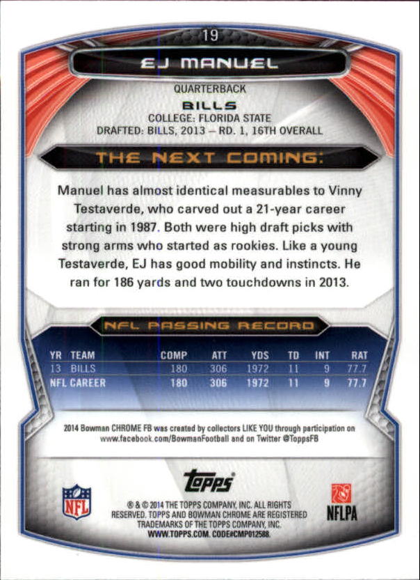 A1415- 2014 Bowman Chrome FB Cards 1-222 +Inserts -You Pick- 15+ FREE US SHIP - Picture 39 of 383