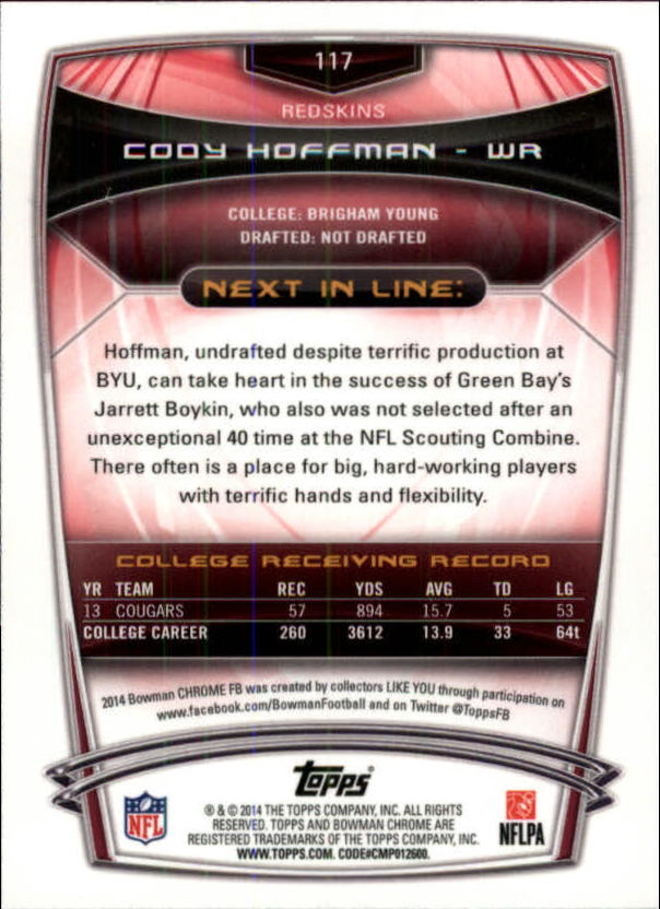 2014 Bowman Chrome #117 Cody Hoffman RC back image