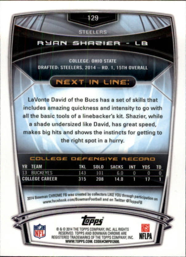A1415- 2014 Bowman Chrome FB Cards 1-222 +Inserts -You Pick- 15+ FREE US SHIP - Picture 246 of 383