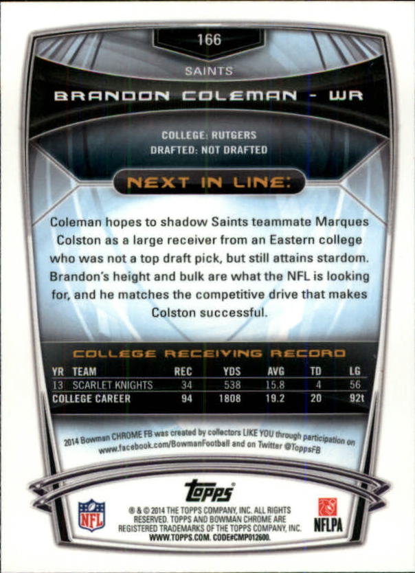 A1415- 2014 Bowman Chrome FB Cards 1-222 +Inserts -You Pick- 15+ FREE US SHIP - Picture 292 of 383